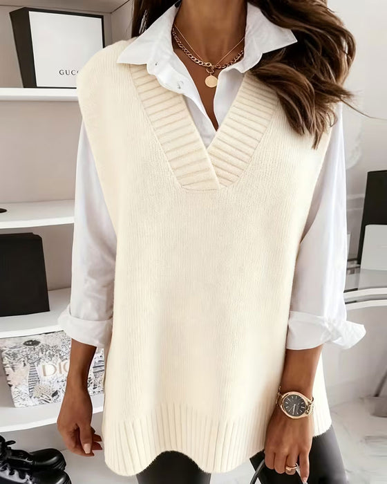 Pullover V-Hals Effen Mouwloos Vest