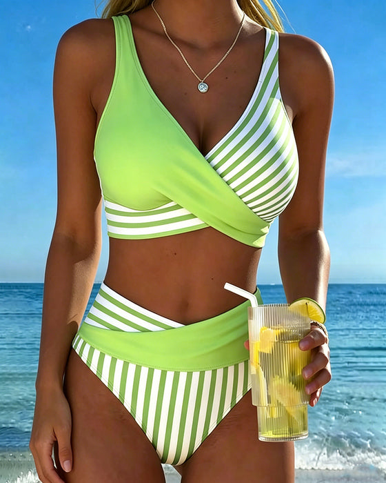 Bikini Gekruiste Strepen Bedrukt