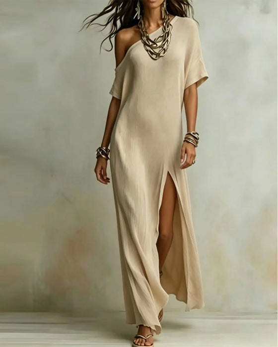 Jurk Off-Shoulder Split Vleermuis Mouw