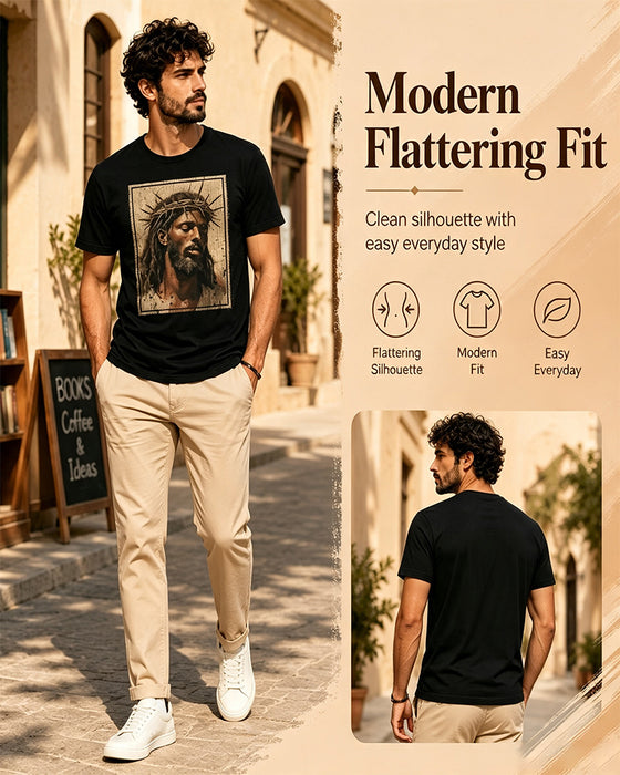 T-Shirt Heren Vintage Zwart Druk