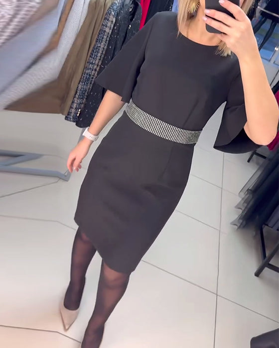 Jurk Ronde Hals Uitzwingend Halve Mouwen Taille