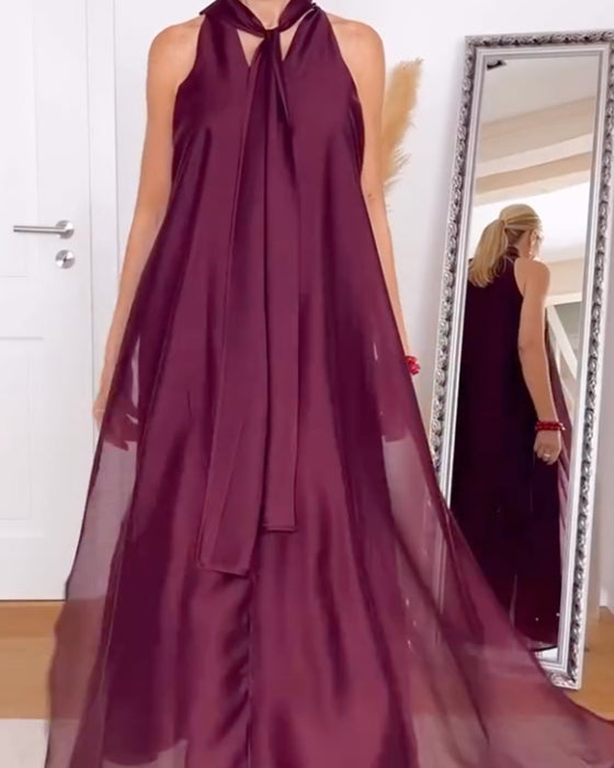 Jurk Halslijn Maxi Rok Effen Licht Chiffon