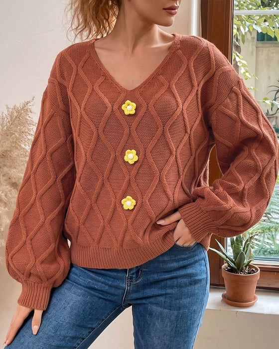 Pullover Lantaarn Mouw Argyle Mode Gebreid