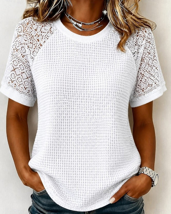 T-Shirts Ronde Hals Wafel Kant Patchwerk