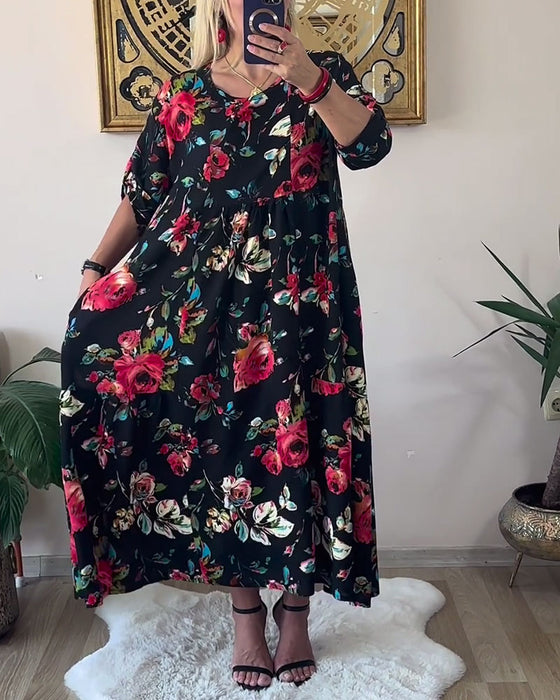 Jurk Los Oversized Ronde Hals Bedrukt