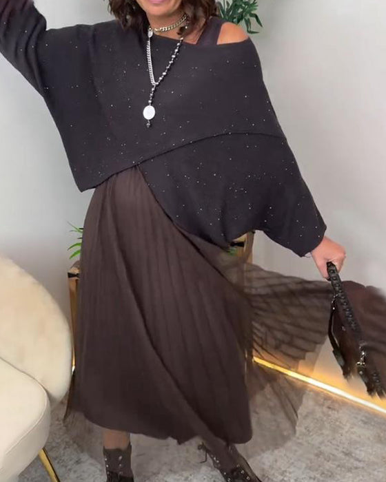 Set Met Elegante Stijl, Asymmetrische Trui En Kantrok