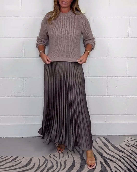 Casual contrasterende kleur jurk met patchwork en plooi