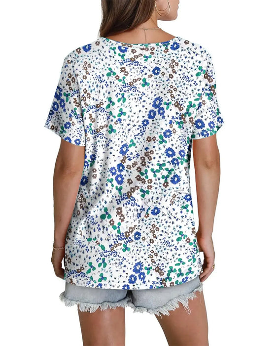 Blouse Bloemen V-Hals Korte Mouw