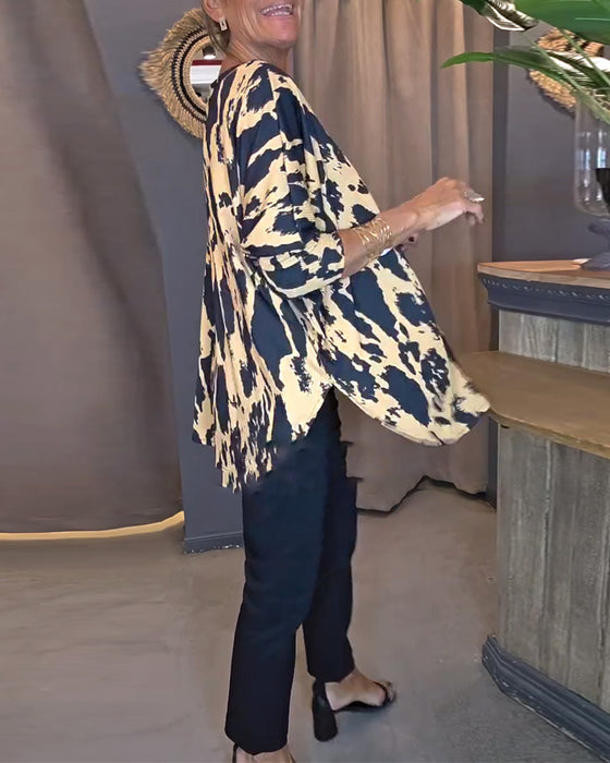 Blouse Ronde Hals Bedrukt Split