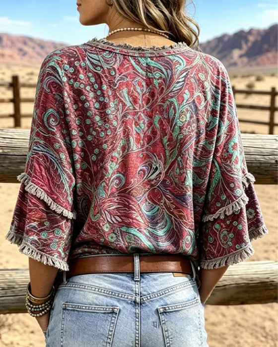 Blouse Mode V-Hals Print