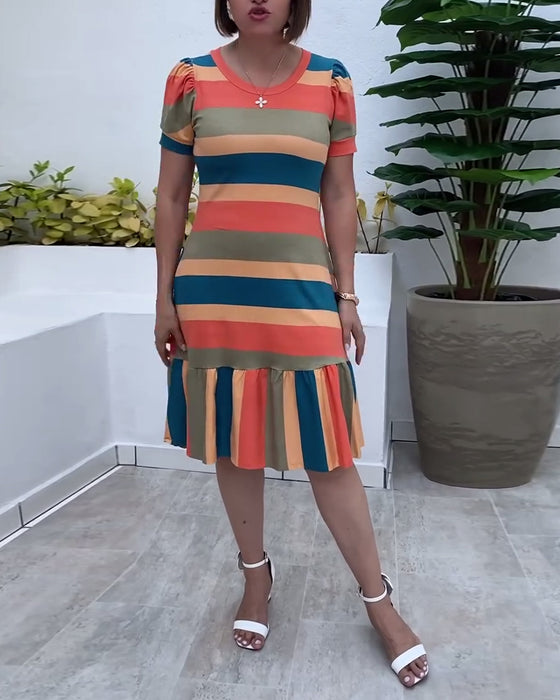 Jurk casual korte mouw gestreept