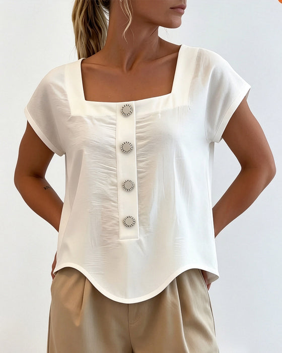 Blouse Vierkante Kraag Effen Kleur