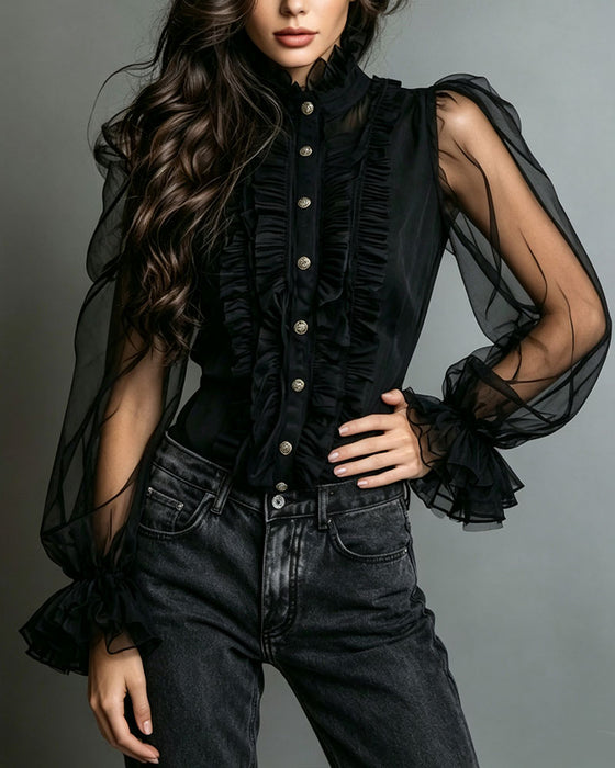 Blouse Knoop Ruffle Trendy