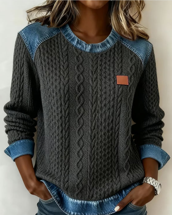 Colorblocking Sweatshirt Met Ronde Hals