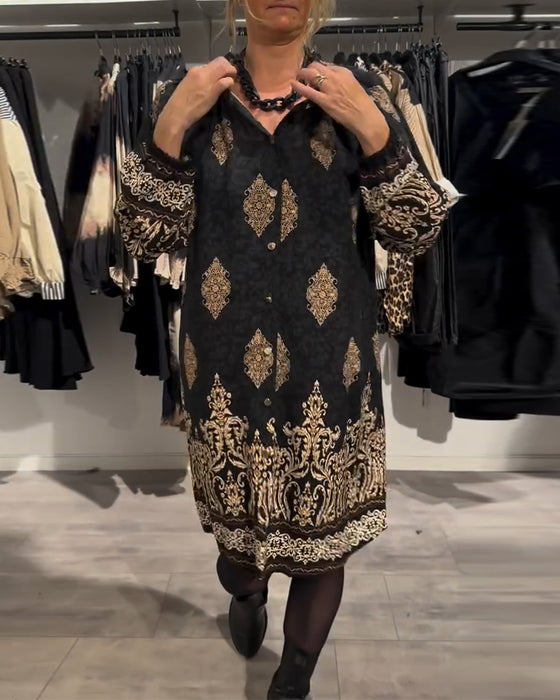 Vintage printjurk met revers en knoopjes