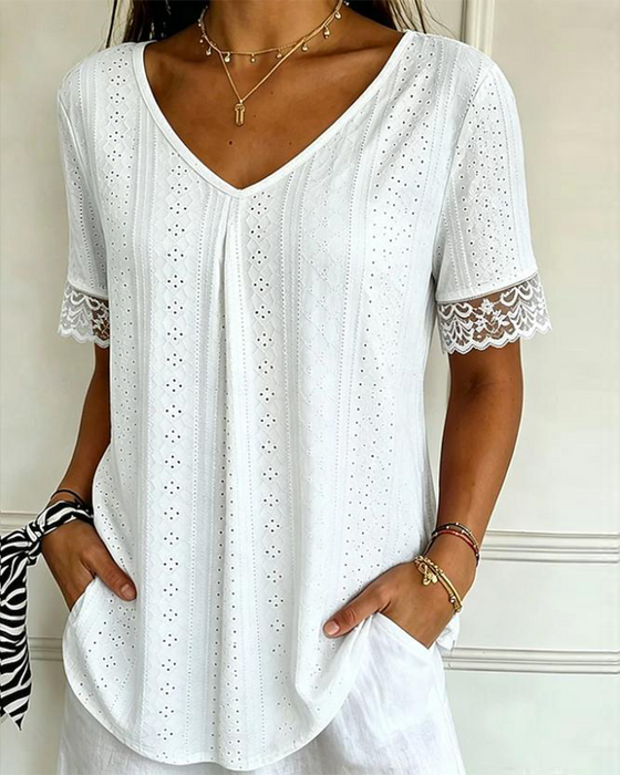 Blouse V-Hals Hol Kant Samenvoeging