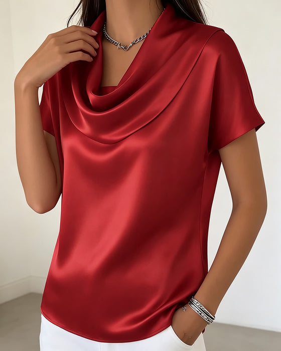 Blouse Effen Kleur Gedrapeerde Kraag