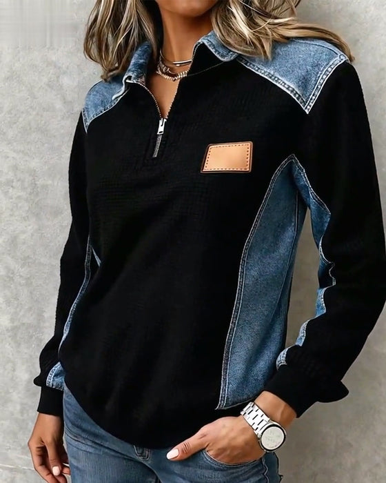 Top Rits Denim Patchwork Knoopsgat