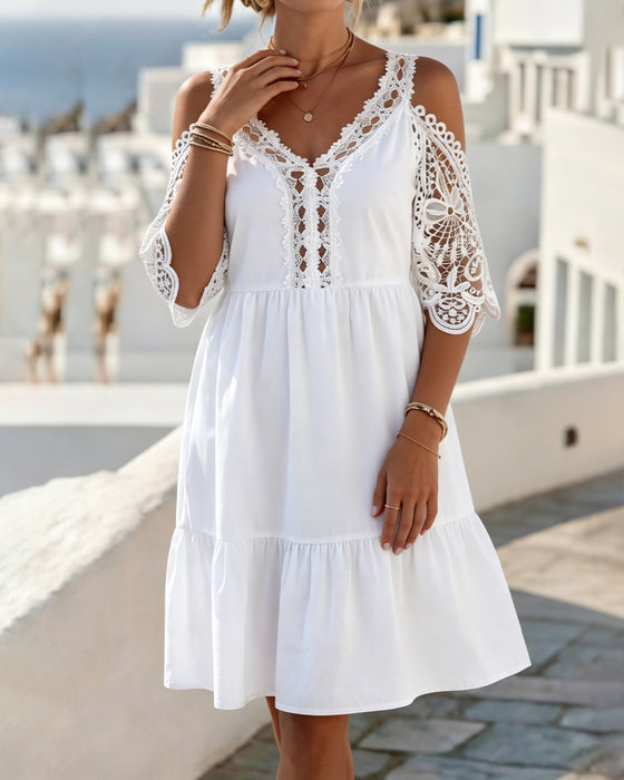 Jurken Kant Off-Shoulder Gelaagd Kort