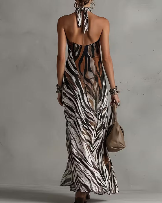Jurken Zebra Halter Split Lang