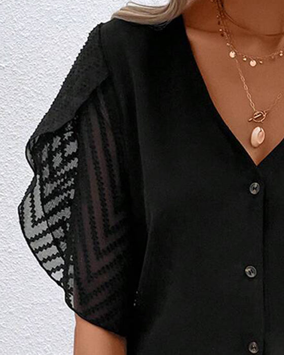Blouse Stijlvol V-Hals Knoop Casual