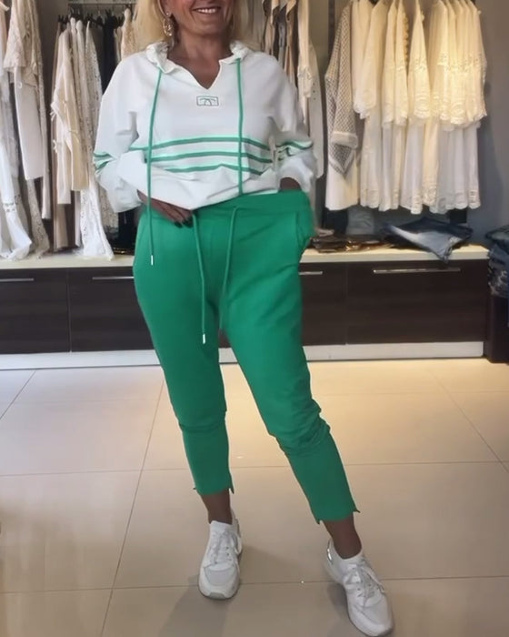 Casual hooded sweatshirt set met gestreepte print