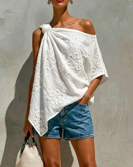 Blouse Driedimensionaal Bloem Enkel Schouder
