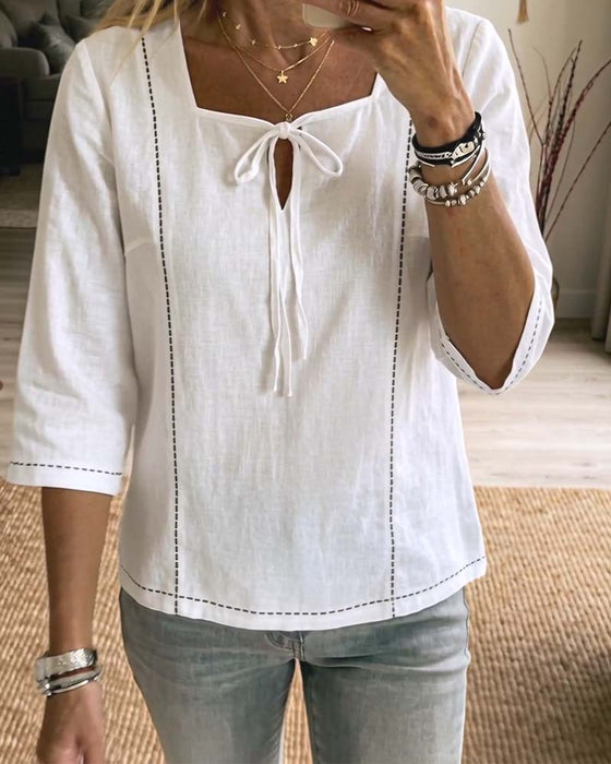 Blouse Vierkante Hals Strik Hollow Out