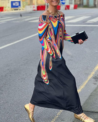 Off-shoulder elegante maxi-jurk met lange mouwen