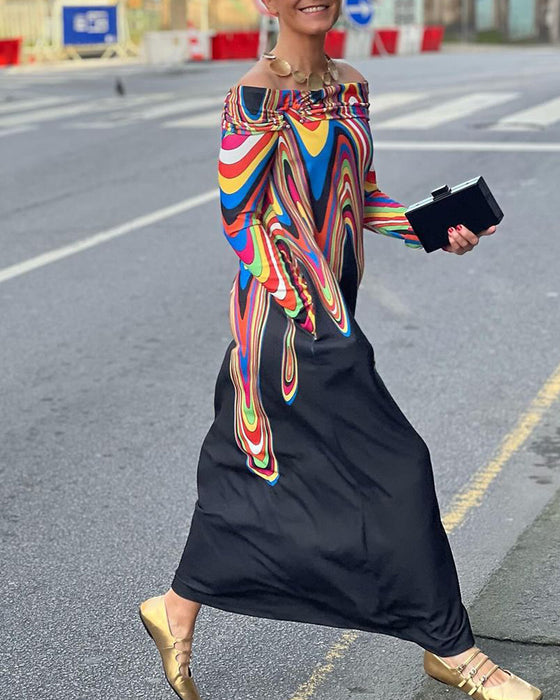 Off-shoulder elegante maxi-jurk met lange mouwen