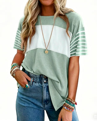 T-Shirt Pullover Gestreept Kleurblok Korte Mouw