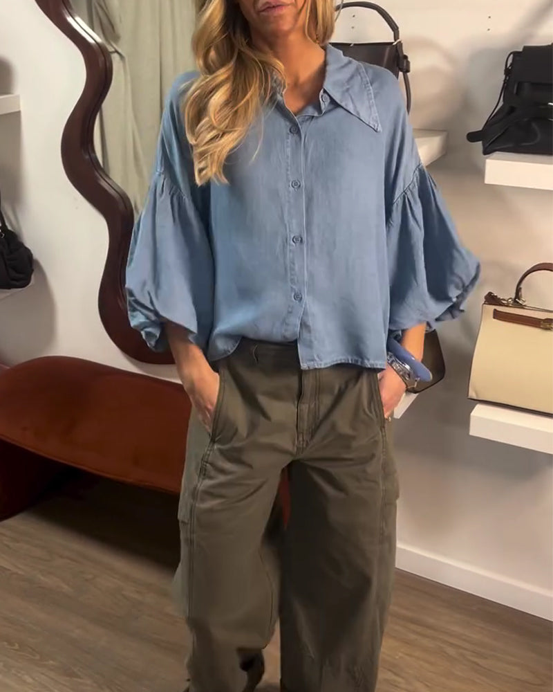 Blouse Pof Mouw Kort Gekraagd