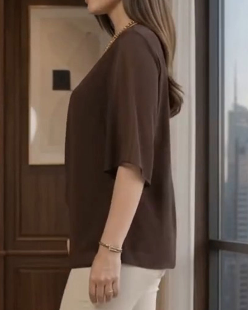 Blouse Rondhals Gerimpeld Casual