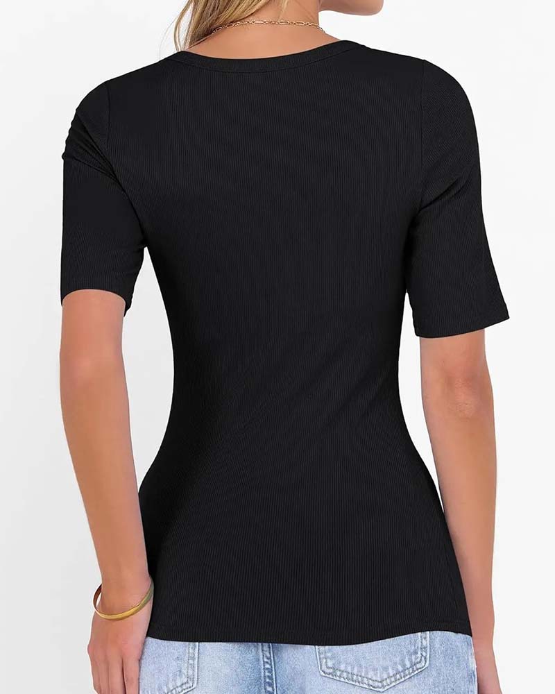 T-Shirt Slim Fit U-Hals Halfmouw