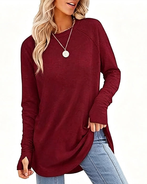 Top Relaxed Ronde Hals Raglan Lange Mouw