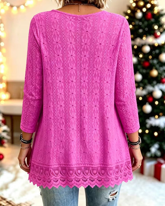 Top V-Hals Kant Patchwork Uitlopend