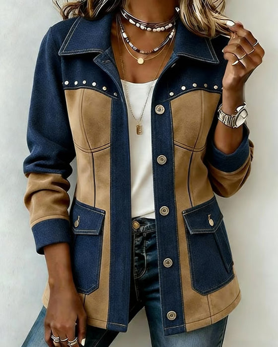 Jas Met Capuchon Rits Zak Denim Paneel