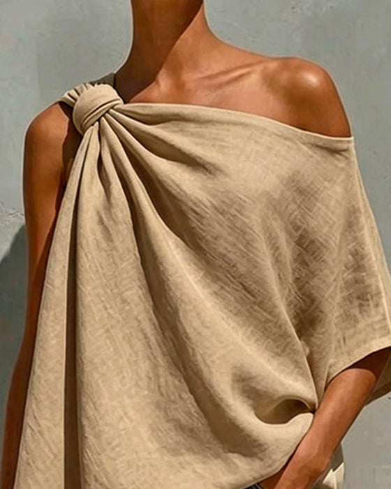 Blouses Een Schouder Knoop Asymmetrisch