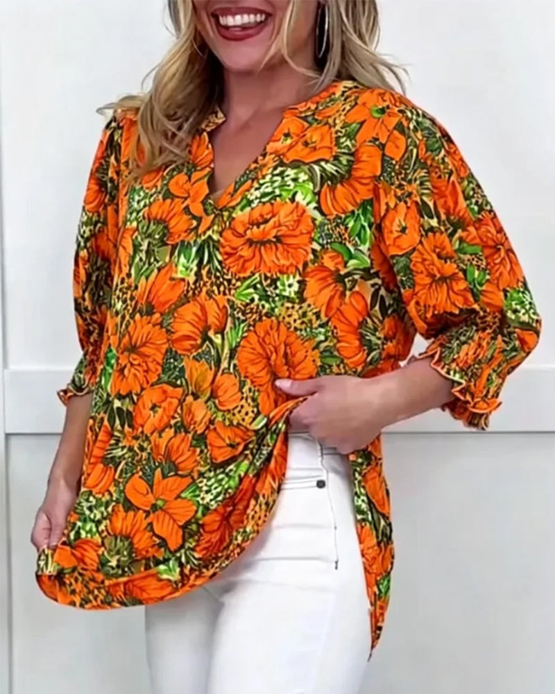 Blouse Korte Mouw Modieus Bloemen