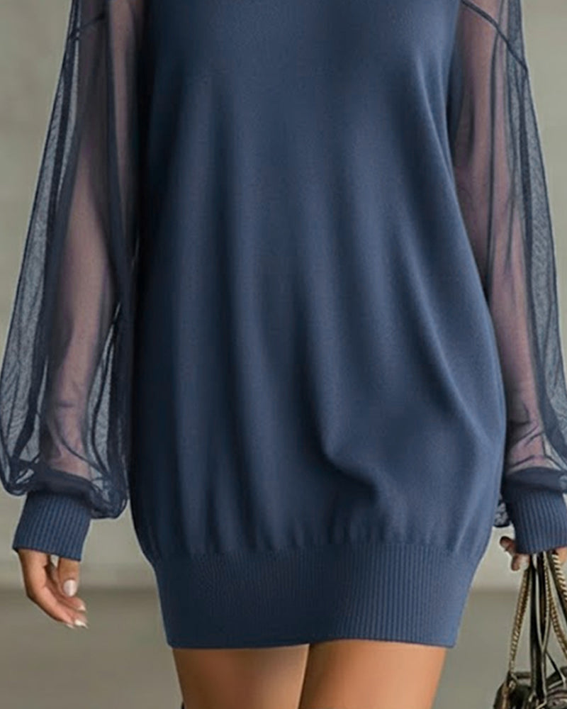 Jurk Lantaarnmouw Effen Kleur Patchwork