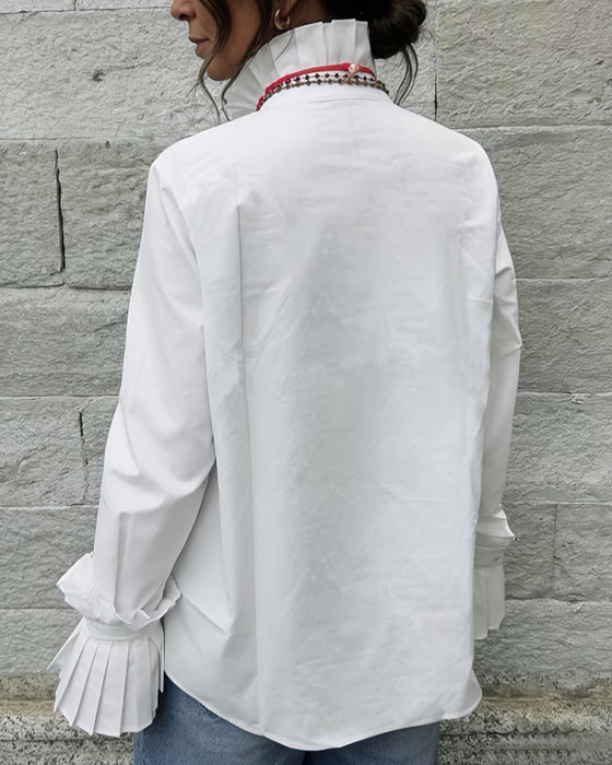 Overhemd Geplooid Mandarin Kraag Designer Mode