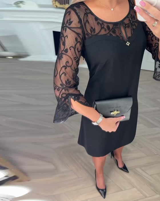 Effen Langmouwige Jurk Met Patchworkdetails