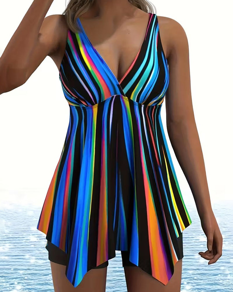 Tankini V-Hals Regenboog Gestreept Onregelmatig
