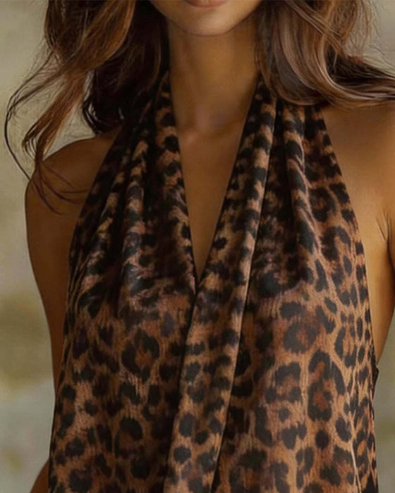 Blouse V-Hals Halter Luipaard Mouwloos