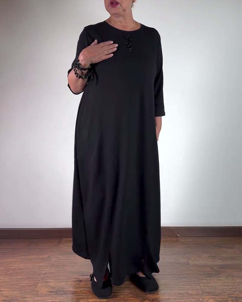 Effen kleur losse jurk met ronde hals