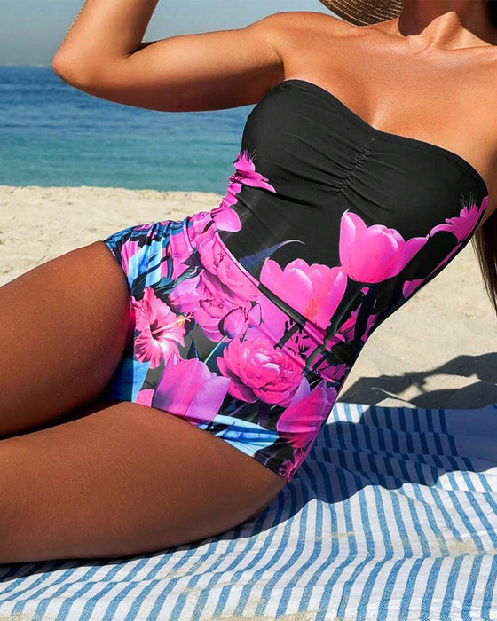 Badpak Bandeau Bloemenprint Éénstuk