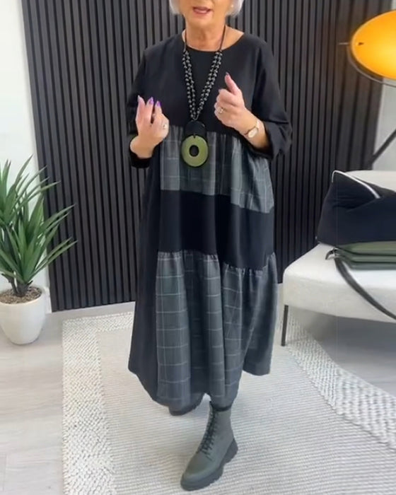 Casual jurk met geruite patchwork en zak