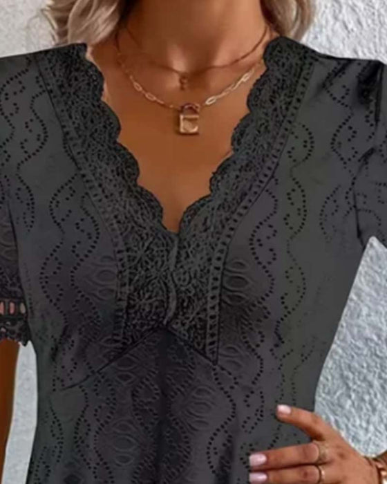 Blouse Kant V-Hals Uitgesneden