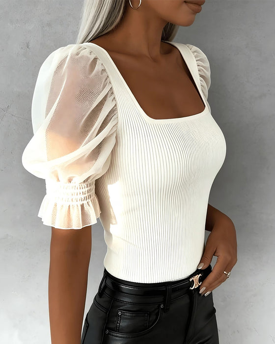 Casual Blouse Met Poefmouwen