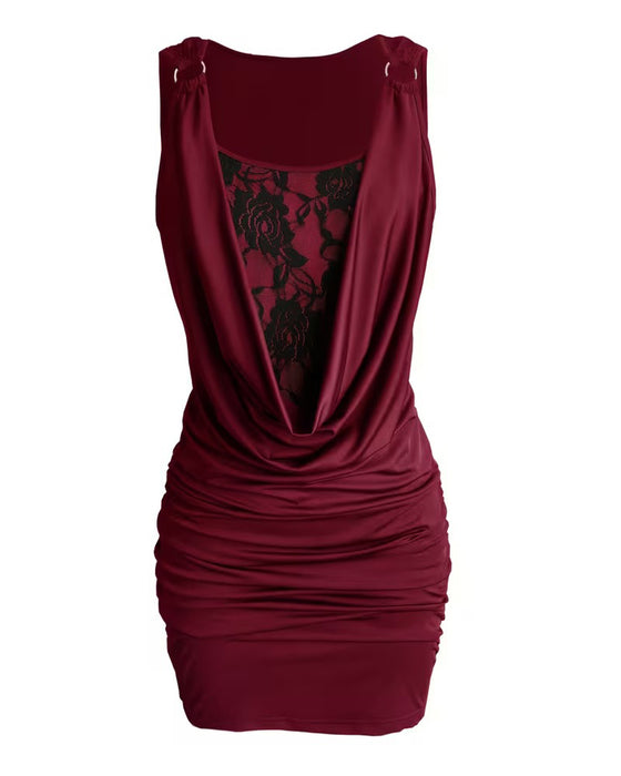 Jurk Drape Hals Kant Bandjes Bodycon